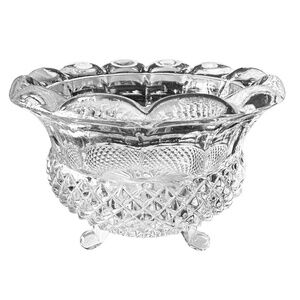 Vintage 1960s Clear Pressed Glass Footed Bowl 5 1/4” Hobnail Sunburst